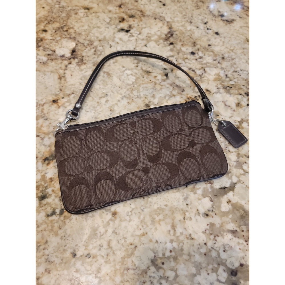 COACH SIGNATURE STRIPE SMALL MAHOGANY BROWN WRISTLET SNAKESKIN 7"X4" Mint! - Picture 6 of 7